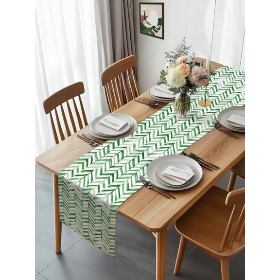 Watercolor Sage Green Stripes Table Runner 13x70in Non-Slip Cotton Linen Table Runners, Abstract Geometric Line Dresser Scarves TableRunner for Dinner Kitchen Dining Wedding Party