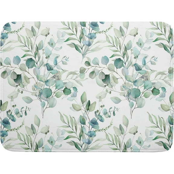 Watercolor Sage Leaves Dish Drying Mats for Kitchen Counter 16x18 Inch,Spring Leaves Kitchen Drying Mat,Sage Herbs Dishes Pad Dish Drainer Rack Mats Absorbent Fast Dry Kitchen Accessories