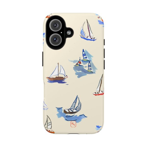 Watercolor Sailboat Tough Phone Case for iPhone, Dual-Layer Nautical Sailing Design Cover