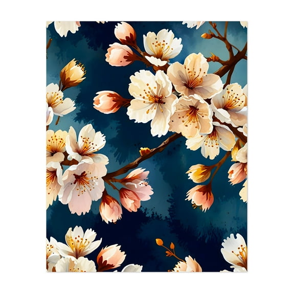 Watercolor Sakura Dreams - Painting Cherry Blossom Floral Flowers Botanical Watercolor Nature Pattern Unframed Wall Art Print 16 x 20 inches