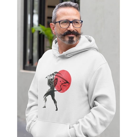 Watercolor Samurai Silhouette Hoodie Men's - Men Hoodie, White, Xtra Large