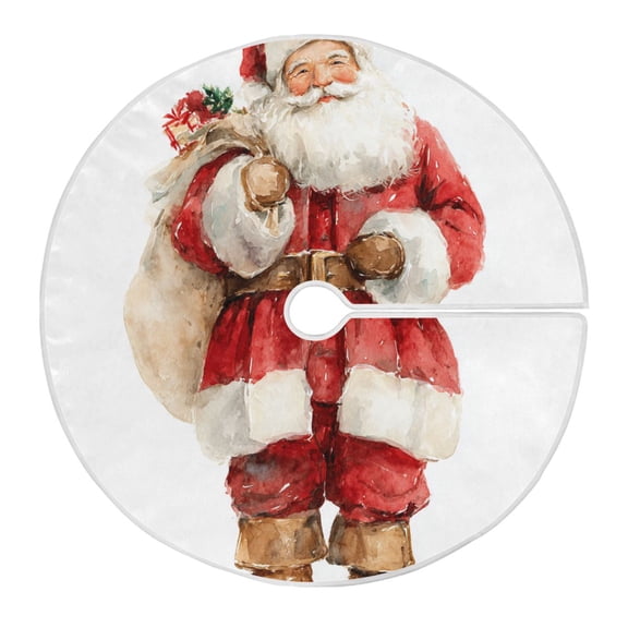 Watercolor Santa Claus Christmas Christmas Tree Skirt Opening Design Floor Mat Holiday Decor 35 inch