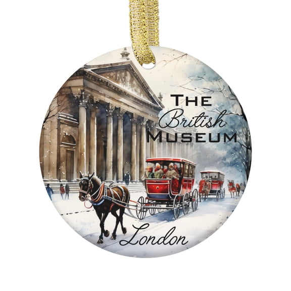 Watercolor Santa & Sleigh British Historic World Culture Museum London England United Kingdom Travel Memory Souvenir Landmark Vacation Keepsake Ceramic Christmas Ornament Xmas Holiday Tree Gift