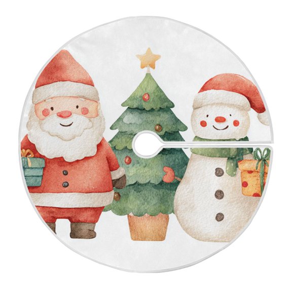 Watercolor Santa Snowman Christmas Tree Christmas Tree Skirt Opening Design Floor Mat Holiday Decor 35 inch