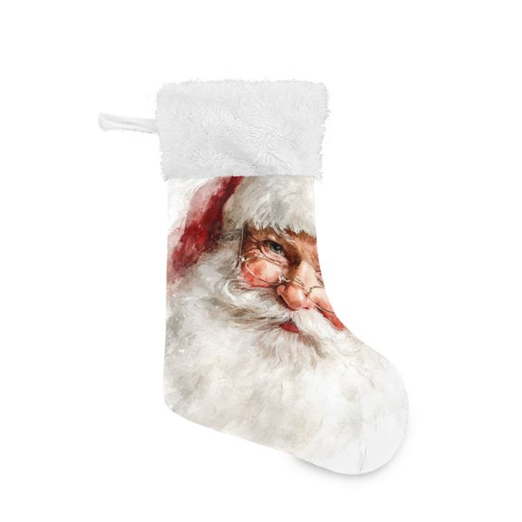 Watercolor Santa with Glasses Christmas Christmas Stockings Large Capacity 18 inch Gift Bag with Hook Xmas Holiday Decor 1 Pack