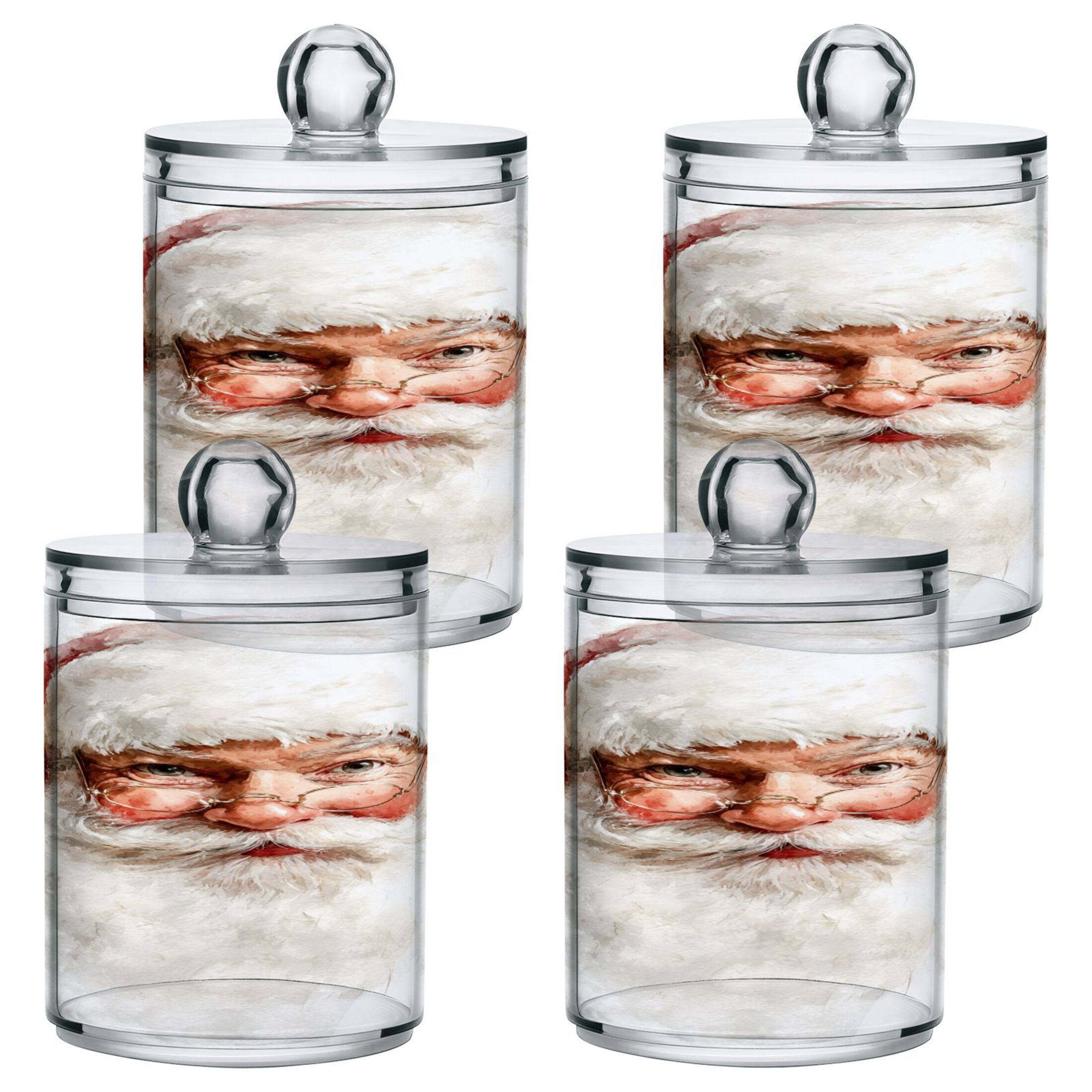 Translucent Santa Watercolor Santa with Glasses Christmas Translucent Plastic Cans ...