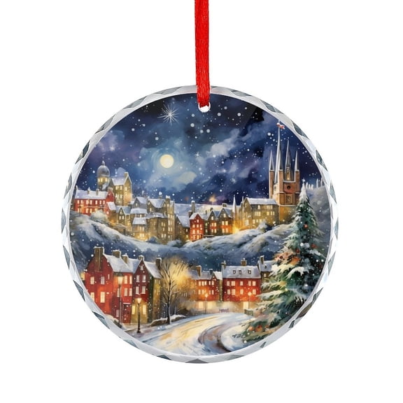 Watercolor Scotland Christmas Print Crystal Glass Ornament Xmas Tree Decor for Kids Mom Dad Friends Loves Travel Themed Christmas Ornaments 2025
