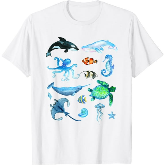 Watercolor Sea Animals Kids Ocean Wildlife T-Shirt