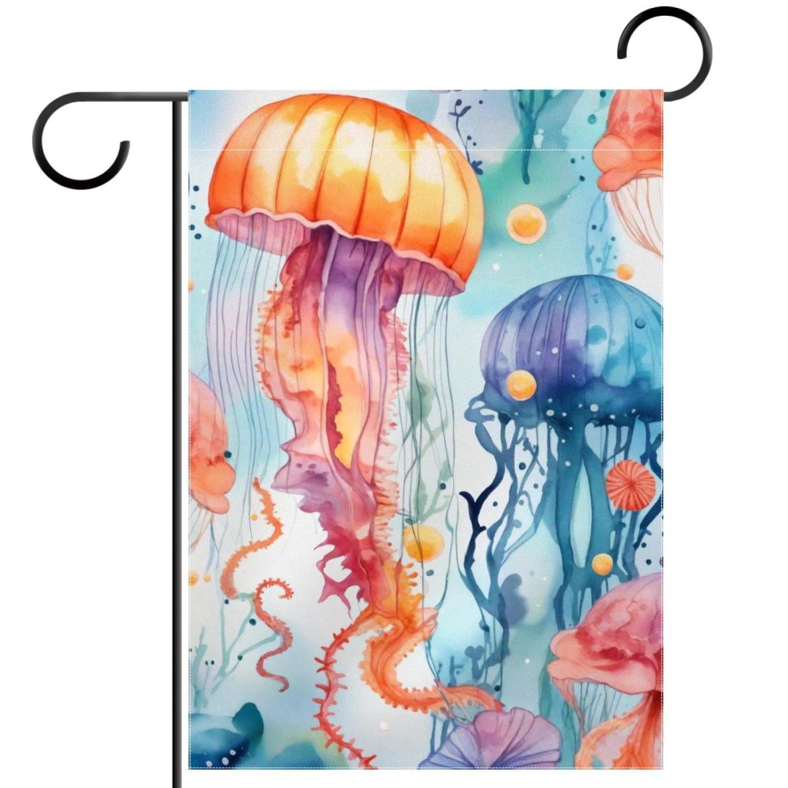 Watercolor Sea Jellyfish Seahorse Shell Starfish Coral Double Sided ...