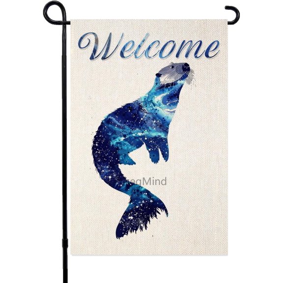 Watercolor Sea Otter Garden Flag Double Sided Small Seasonal Outdoor Decor for Spring Farmhouse Holiday 12x18 Inch