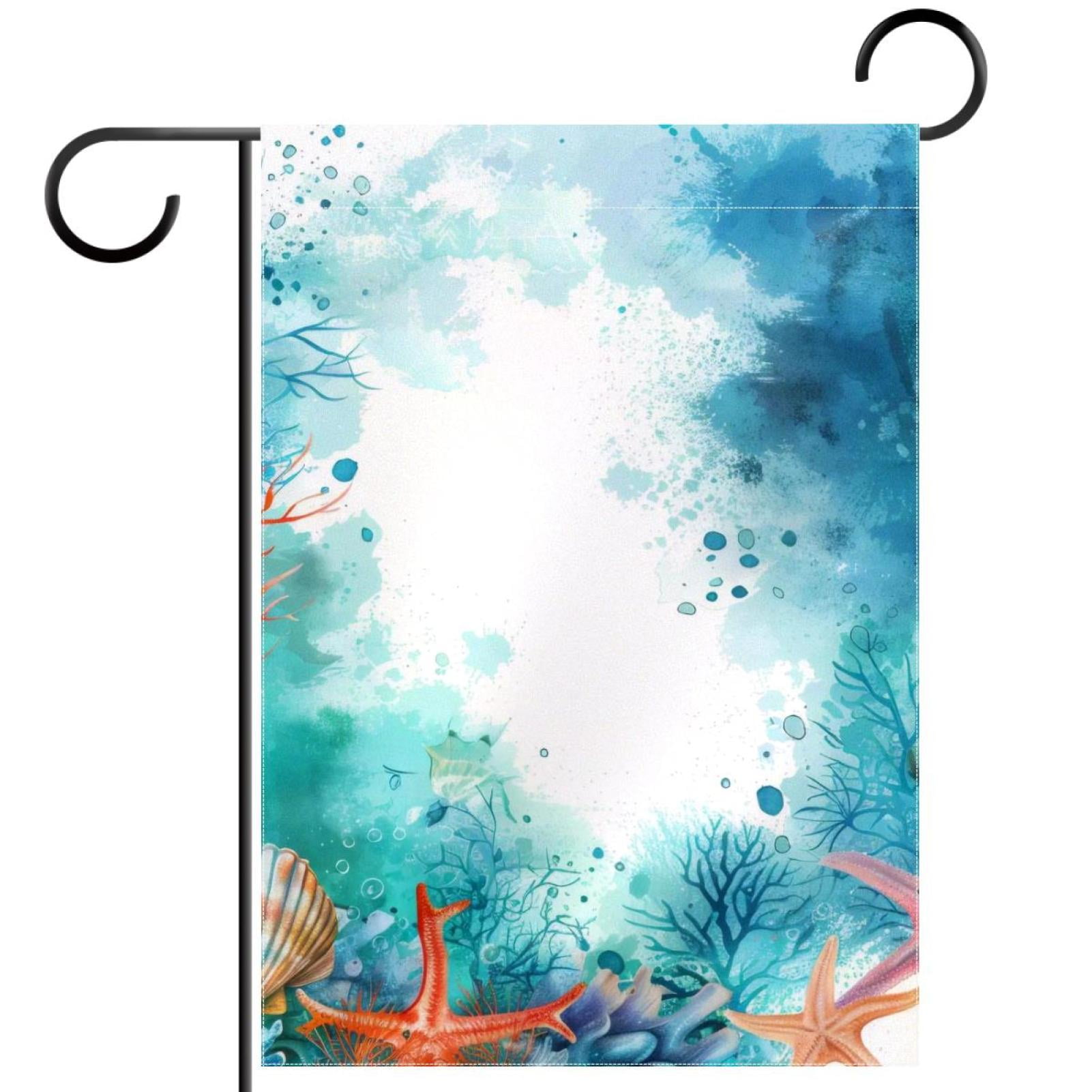 Watercolor Sea Plants Shells Starfish Corals Double Sided Garden Flag ...
