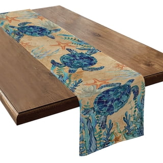 Watercolor Sea Turtle Ocean Table Runner, Kitchen Dining Table Decoration for Home Party Decor 13x72 Inch, Festival Table Decorations Indoor Outdoor Party Spplies