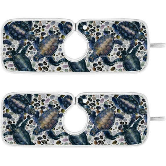 Watercolor Sea Turtle Sink Splash Guard for Faucet 2 Packs Faucet Absorbent Mats, Summer Beach Faucet Handle Drip Catcher Quickly Drying Mat for Kitchen Counter Bathroom RV, 23.6"x5.5"