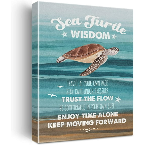 Watercolor Sea Turtle Wisdom Canvas Painting Inspirational Prints for Home Wall Decor Beach Artwork Framed Gifts(12x15 Inch)