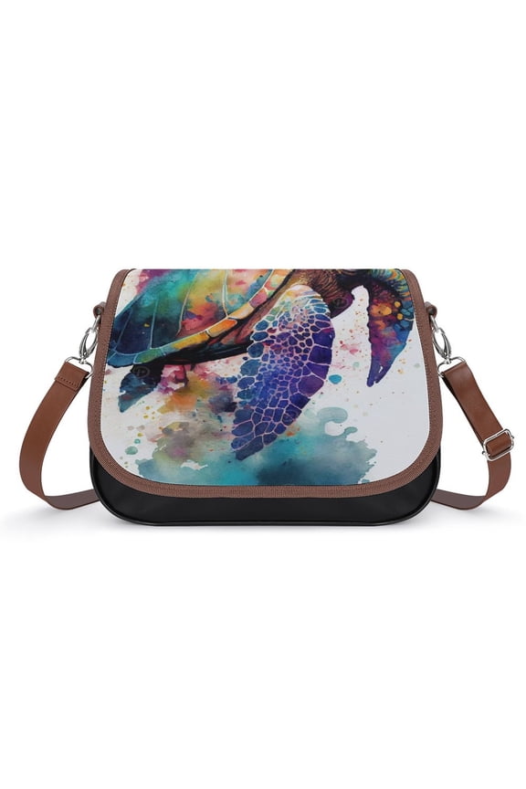 Watercolor Sea Turtles Design Vintage Crossbody Bag for Women Medium Leather Hobo Bags Shoulder Bag Classic City Leather Satchels