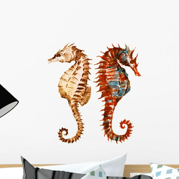 Watercolor Seahorses Wall Decal Sticker Set Wallmonkeys Peel and Stick Graphic (18 in H x 18 in W) WM503003
