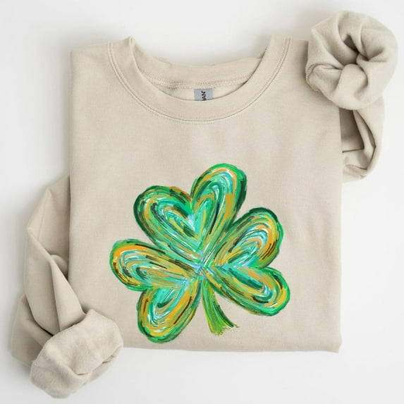 Watercolor Shamrock, Painted Greens, Irish, St Patrick's Day Sweatshirt, Women's