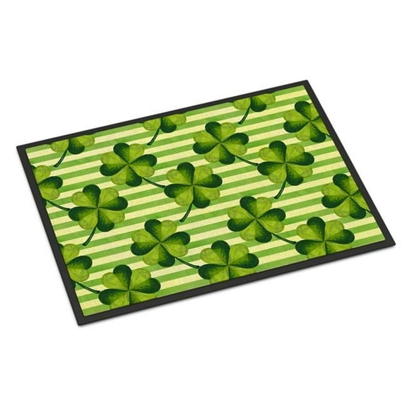 Watercolor Shamrock Stripes Indoor or Outdoor Mat - 24 x 36 in.