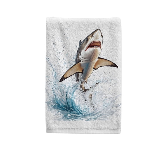 Watercolor Shark Jumping Hand Towels for Bathroom Cotton Face Towel Decorative 15.5x29.5 inch