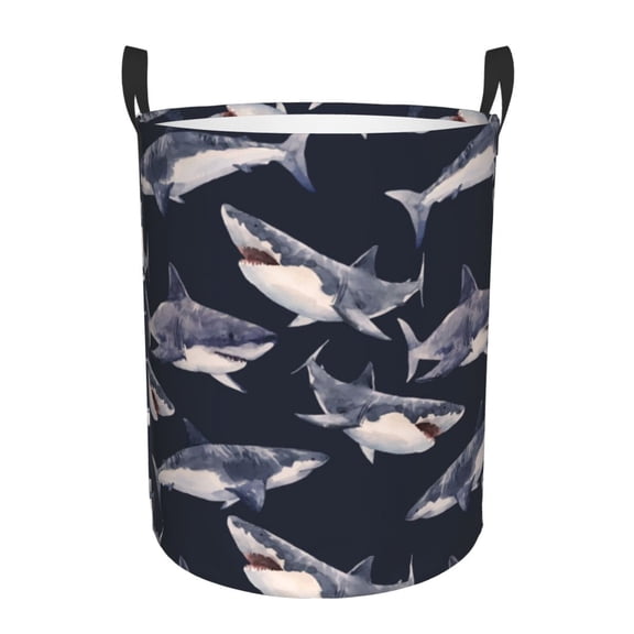 Watercolor Shark Vintage Foldable Laundry Hamper with Handle Storage Basket for Clothes Toys & Organizing