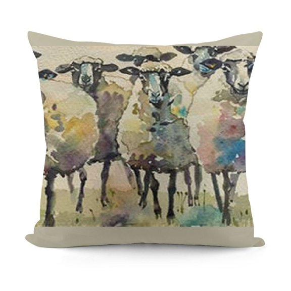 Watercolor Sheep Farmhouse Lumbar Throw Pillow Cover, Farmhouse Lamb Holiday Cushion Case Decoration for Sofa Couch