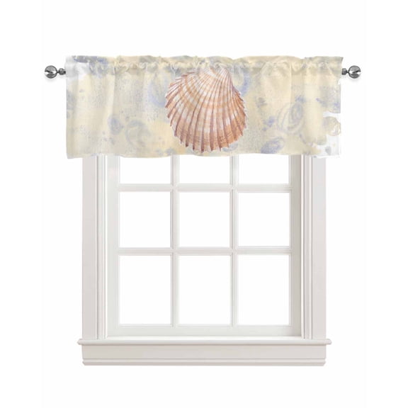 Watercolor Shell Linen Curtain Valance for Bedroom/Bathroom/Kitchen/Office/Living/Dining Room Window,Ocean Sea Watercolor Summer Beach Nautical Rod Pocket Topper Decorative Cafe Drapes Panel 42"x12"