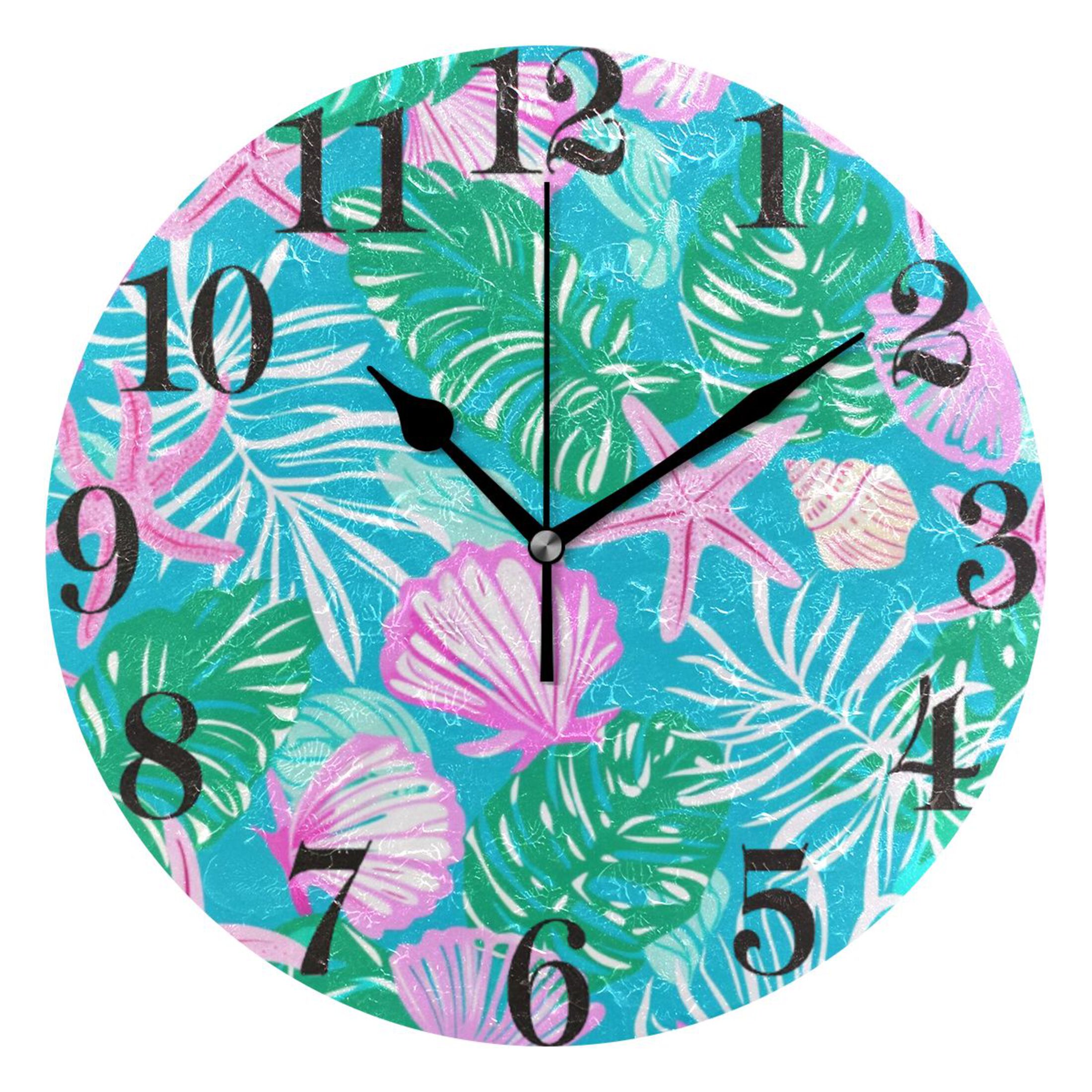 Shell For Clock Watercolor Shells Leaf Wall Clock 9.8 inch Battery Operated Clocks Non ...
