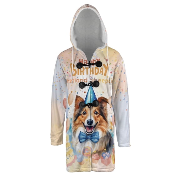 Watercolor Shetland Sheepdog Happy Birthday Celebration Balloons Gift Party All Over Print 3D Hooded Duffle Toggle Coat Sheltie Dog Lover Gifts - 00028