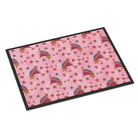 Watercolor Shooting Stars on Pink Indoor or Outdoor Mat - Pink - 18 x 27 in.