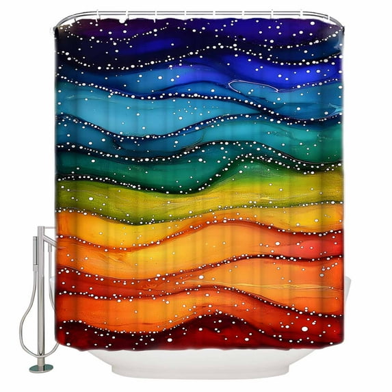 Watercolor Shower Curtain, 60" x 72", Marble Texture Rainbow Wave Beach Waterproof Bathroom Curtain Washable Shower Curtain Set with 12 Hooks