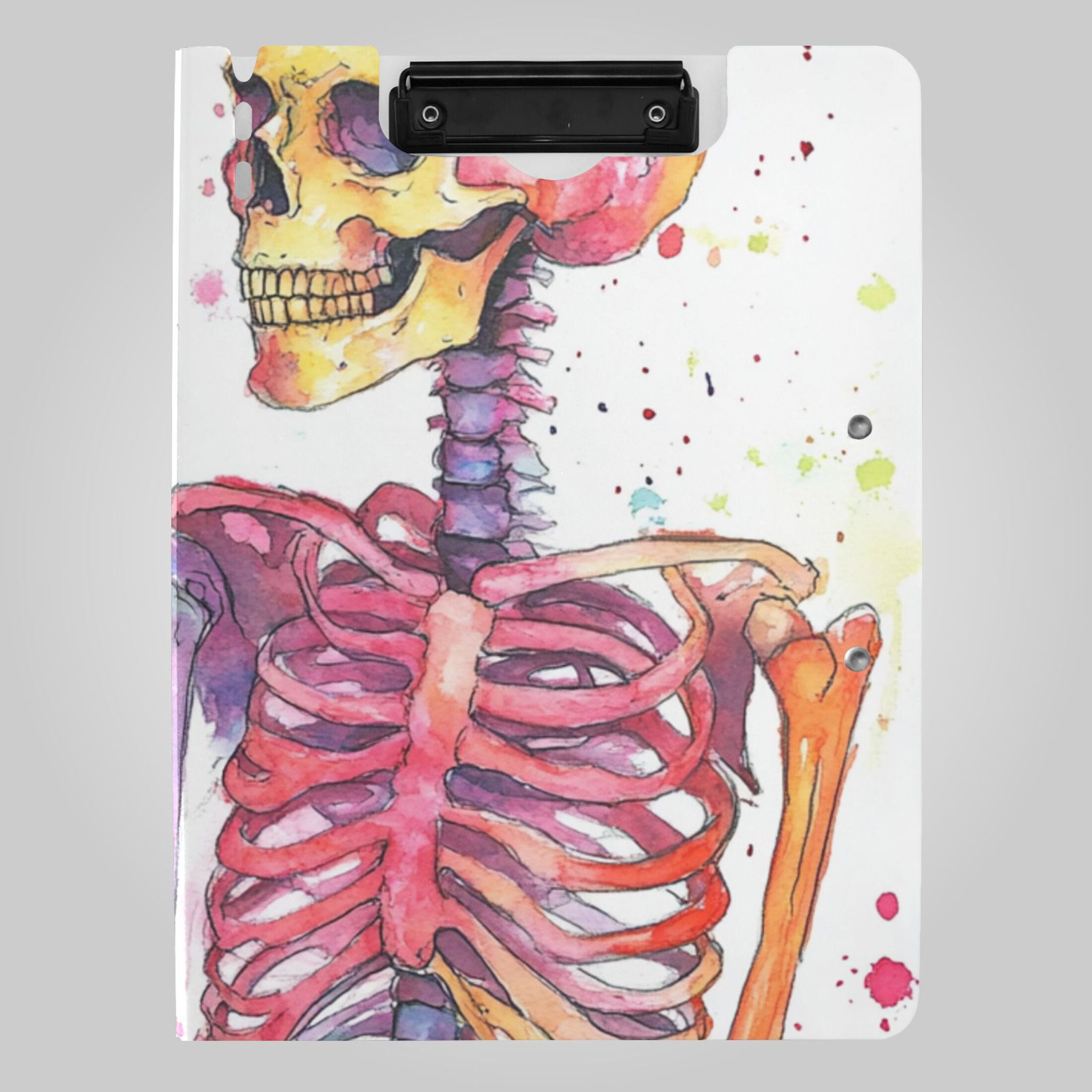 Watercolor Skeletons Foldable Binder Folder Clipboard with Pen Slot ...