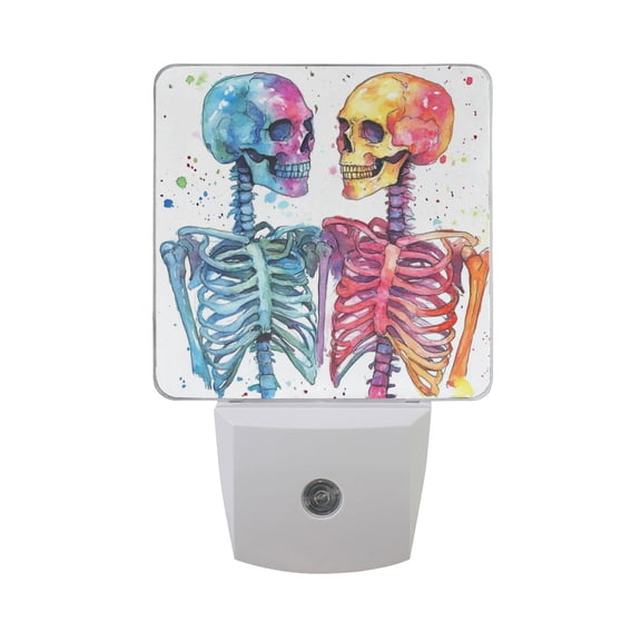 Watercolor Skeletons LED Night Light with Smart Sensor Plug Into Wall Dusk to Dawn 2 packs