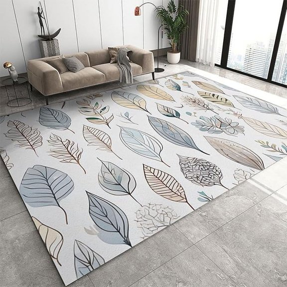 Watercolor Sketch of Plants and Leaves Area Rug, European Pastoral Hand-Painted Flower Art Indoor Rugs, Machine Washable Breathable Easy Care Carpet for Front Entrance Floor Decor 3 x 5ft