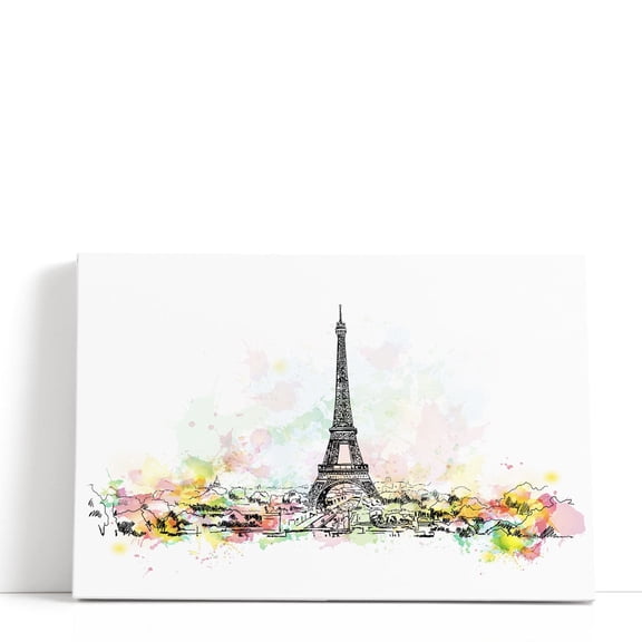 Watercolor Sketch of Eiffel Tower, Paris - Wrapped Canvas Print Wall Art | 30" W x 20" H