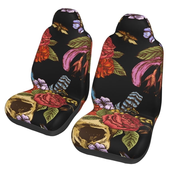 Watercolor Skull Flowers Day Dead Car Seat Cover 2 Pcs Auto Front Bucket Seats Protector Cushion Universal Vehicle Truck SUV