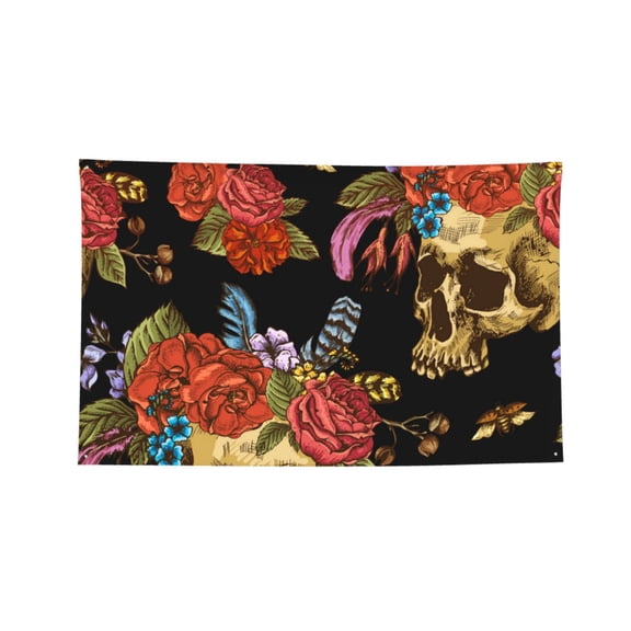 Watercolor Skull Flowers Day Dead Four Hole Decorated Banner Flag for Garden Yard Home Decoration Indoor Outdoor 2x3 Ft
