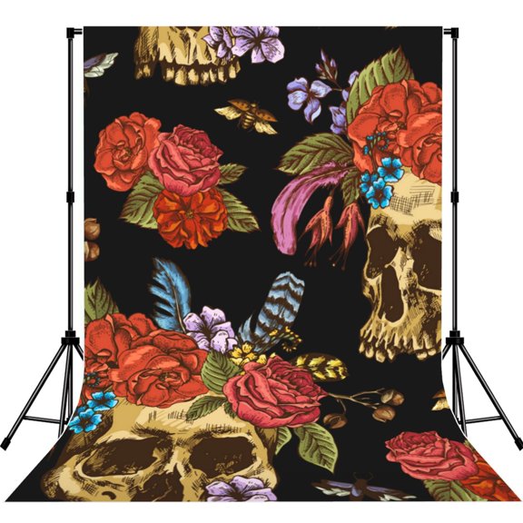 Watercolor Skull Flowers Day Dead Photography Backdrop 5x7Ft Background for Photo Studio Video Recording Birthday Party Wedding Home Decor