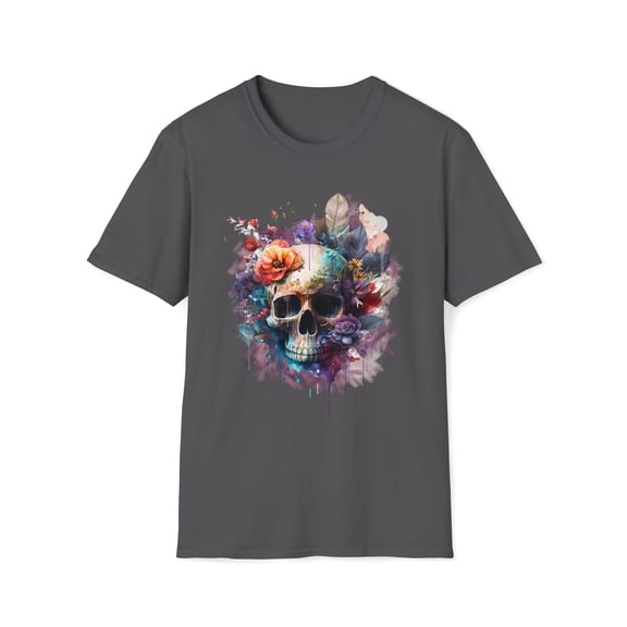 Watercolor Skull, Gildan Unisex Softstyle T-Shirt, Graphic Tee, S-3XL
