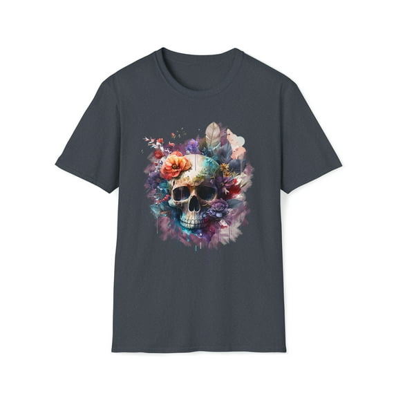 Watercolor Skull, Gildan Unisex Softstyle T-Shirt, Graphic Tee, S-3XL
