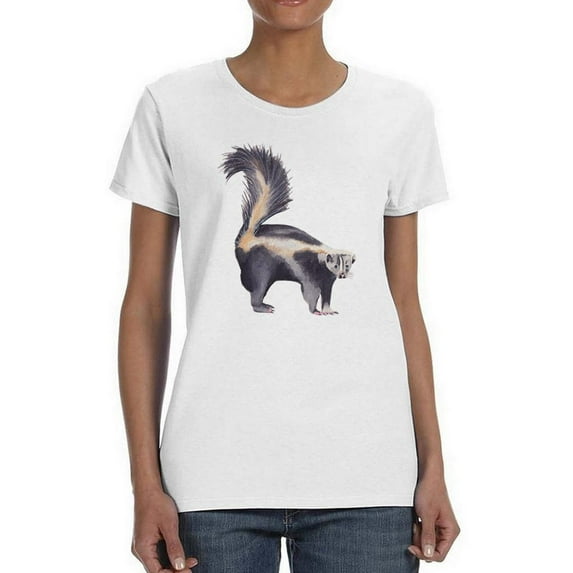 Watercolor Skunk Soft Art T-Shirt Women -Image by Shutterstock, Female Small