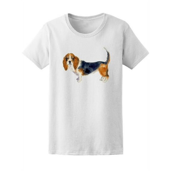 Watercolor Small Basset Hound Dog T-Shirt Women -Image by Shutterstock, Female x-Large