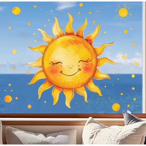 Watercolor Smiley Sunglass Stickers - Fun Removable Wall Art for Bedroom and Balcony Decor