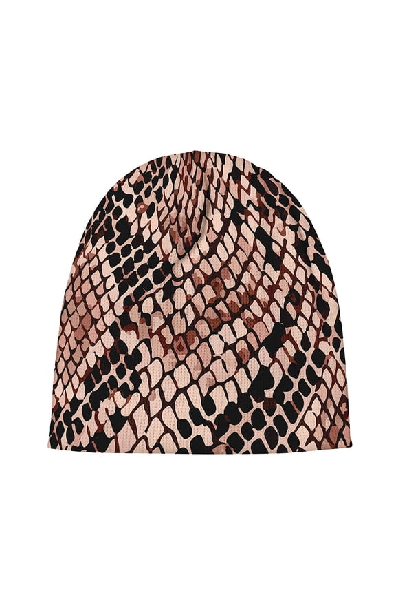 Watercolor Snakeskin Print Beanie Hat, Snake Python Cuffed Beanie For Men Women