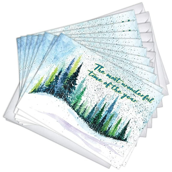 Watercolor Snow Scene Traditional Holiday Greeting Cards | 20 Pack Bulk Set (4x6)