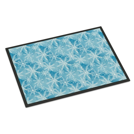 Watercolor Snowflake on Blue Doormat 18x27