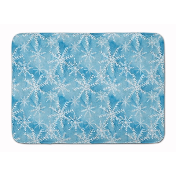 Watercolor Snowflake on Blue Machine Washable Memory Foam Mat