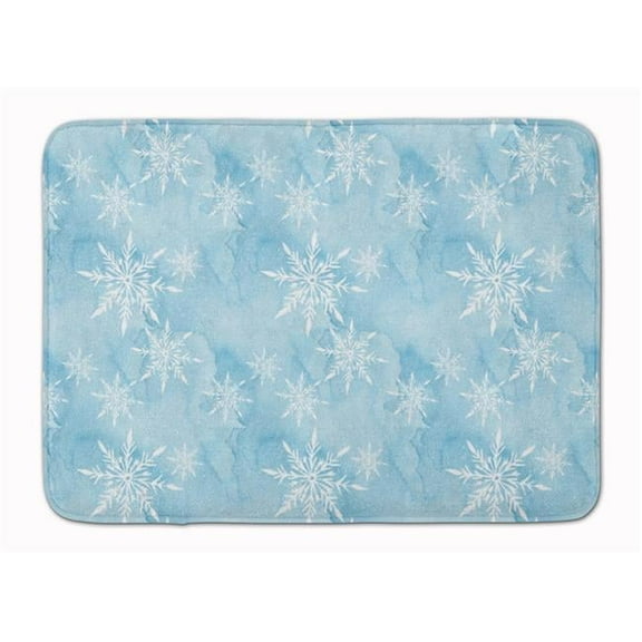 Watercolor Snowflake on Light Blue Machine Washable Memory Foam Mat
