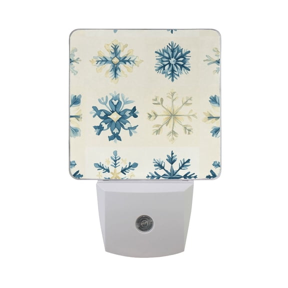 Watercolor Snowflakes Night Light 2 Pack LED Nightlight Plug into Wall Dusk to Dawn Sensor Soft White