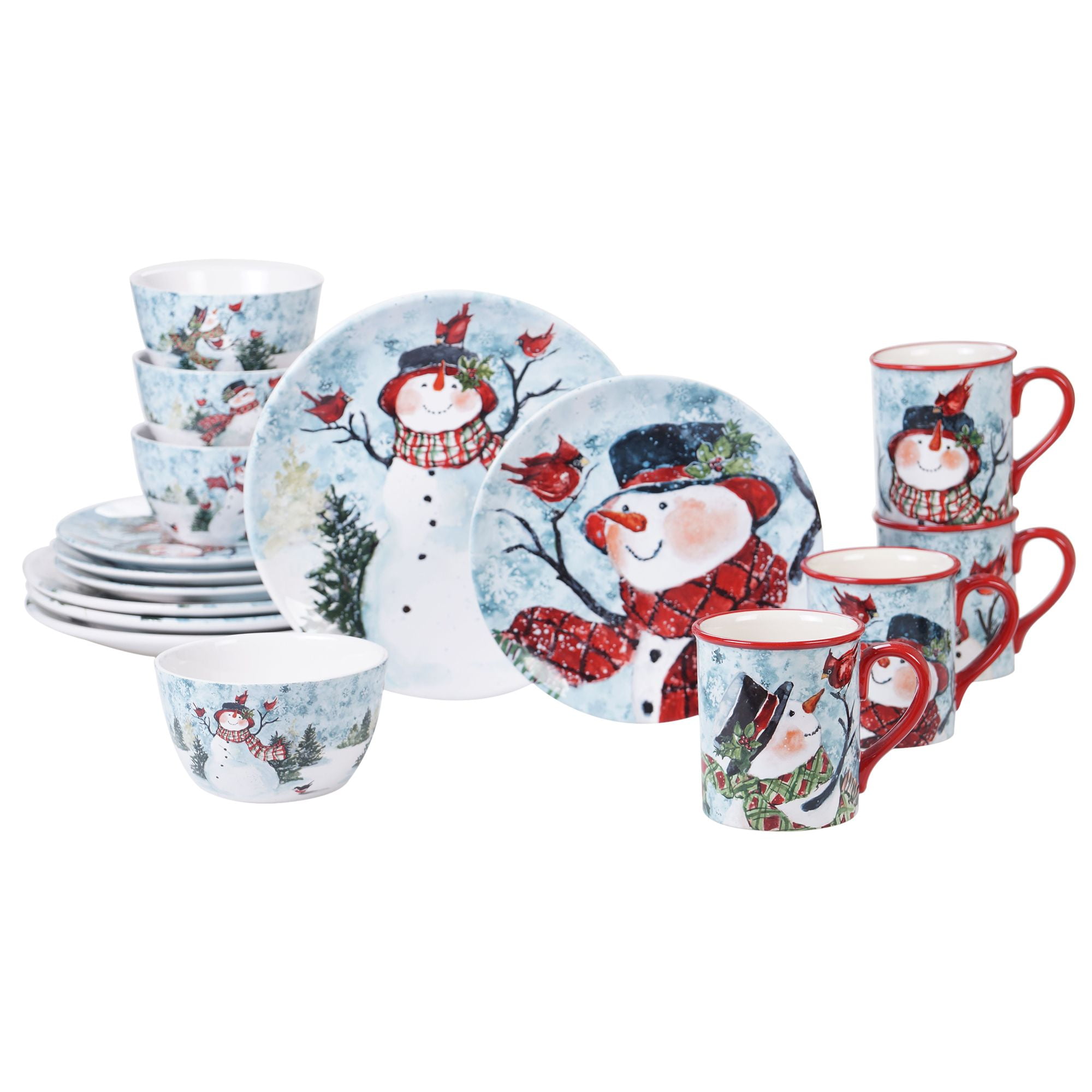 Festive Snowman Ceramic 16-Piece Christmas Dinnerware Set
