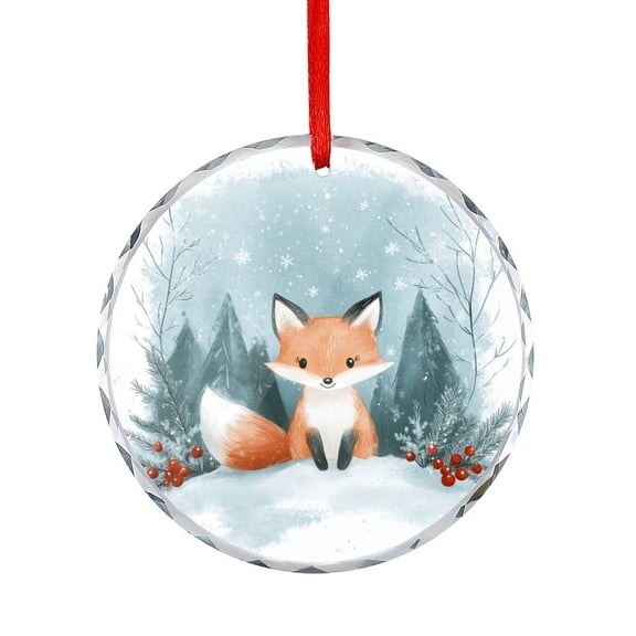 Watercolor Snowy Winter Woodland Animals Fox Glass Ornament Winter Fox Holiday Ornaments Holiday Home Decor
